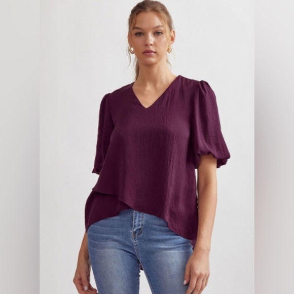 entro Tops - Entro Deep Purple V-Neck Blouse